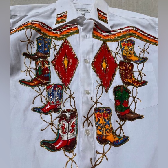 Wayne Scott Funky Western Button-Up- Size Small 14- 14 1/2 - Picture 3 of 7